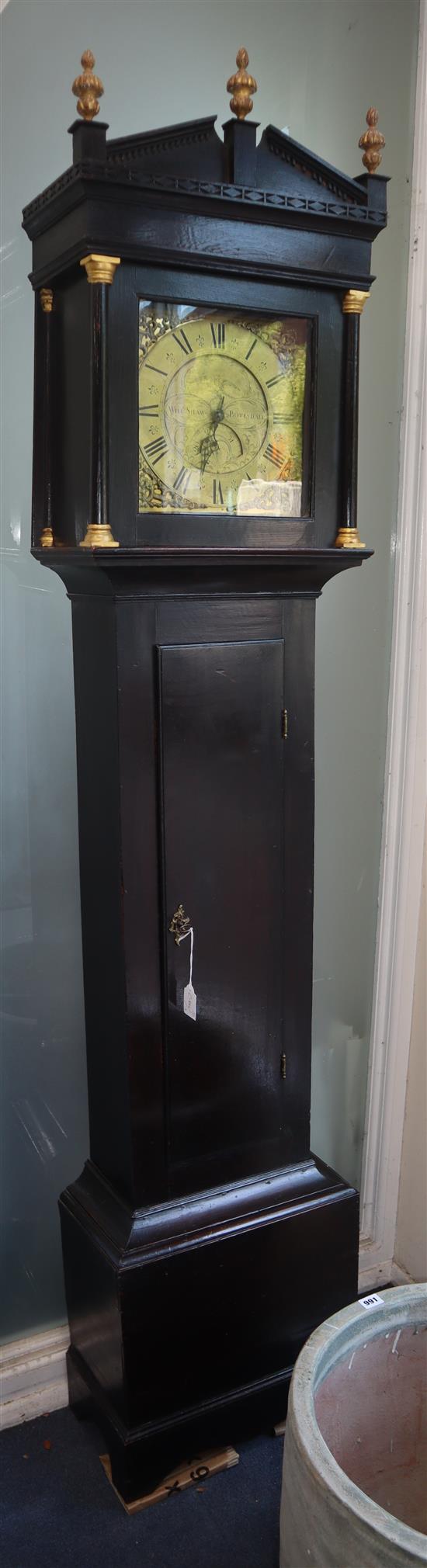 A 17th century longcase clock, engraved brass dial marked William Shaw Botesdale, in associated case H.210cm